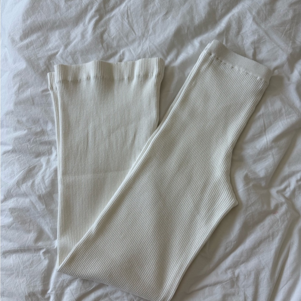Meshki White Ribbed Wide-Leg Pants